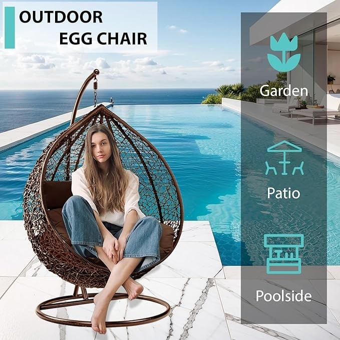 Outdoor Hanging Egg Chair with Cushion – Rattan Swing Seat, Garden Furniture