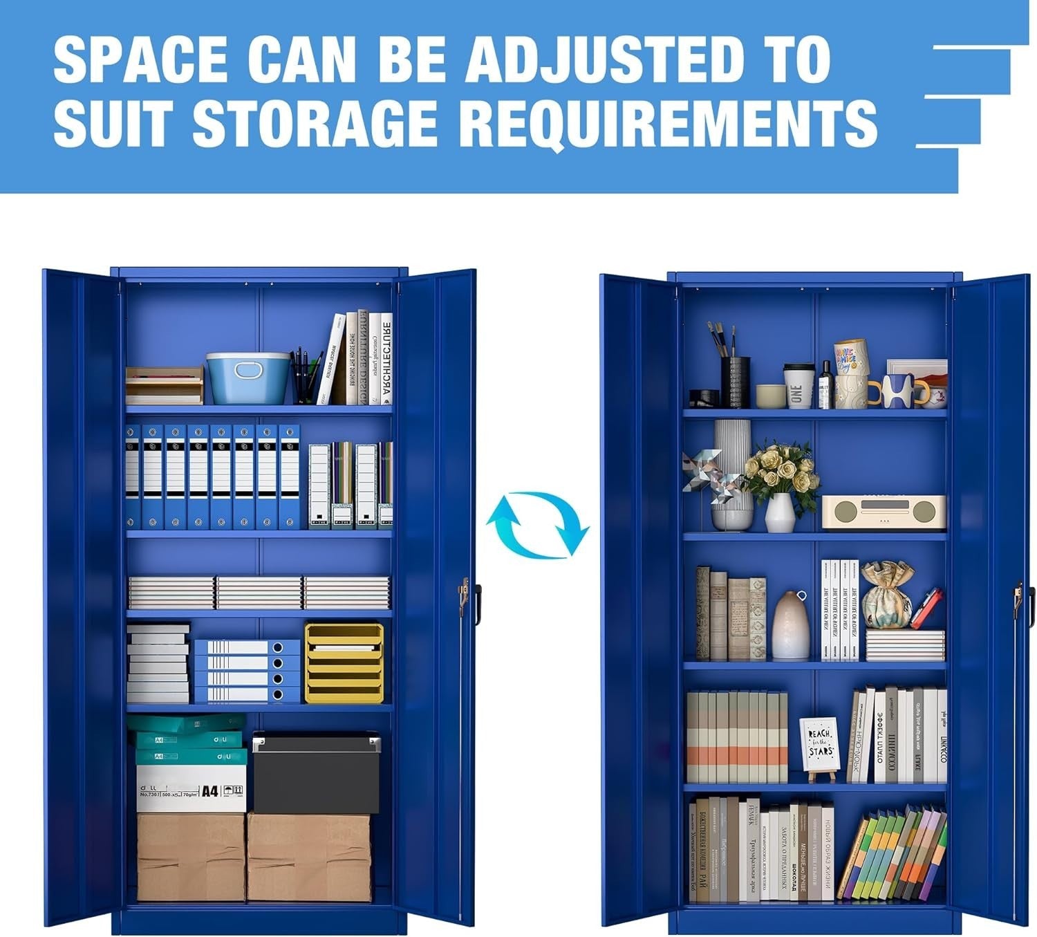 Blue Metal Storage Cabinet 180cm with Lock & Adjustable Shelves – Tall Cupboard