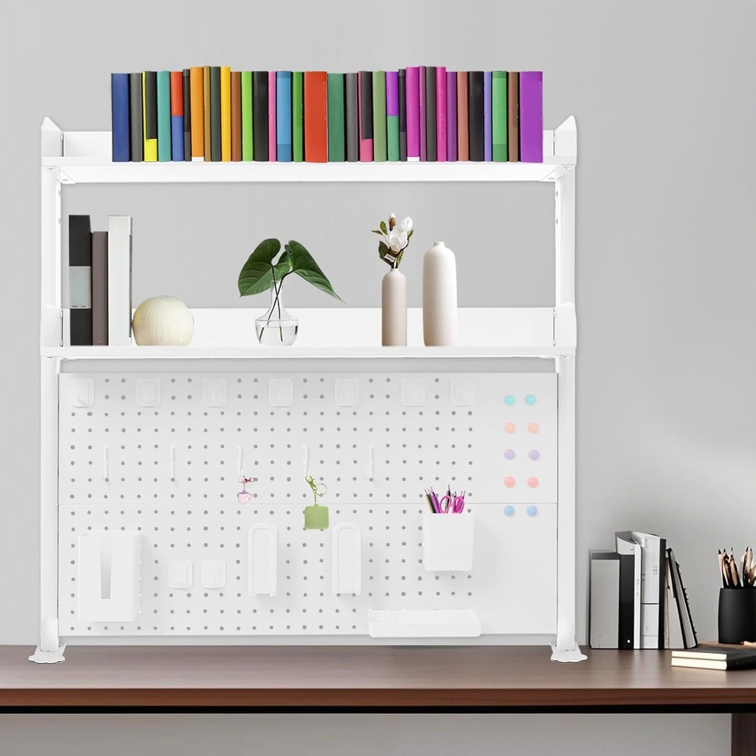 Clamp-On Desk Pegboard 100cm 2-Tier Shelf Desktop Organizer Privacy Panel