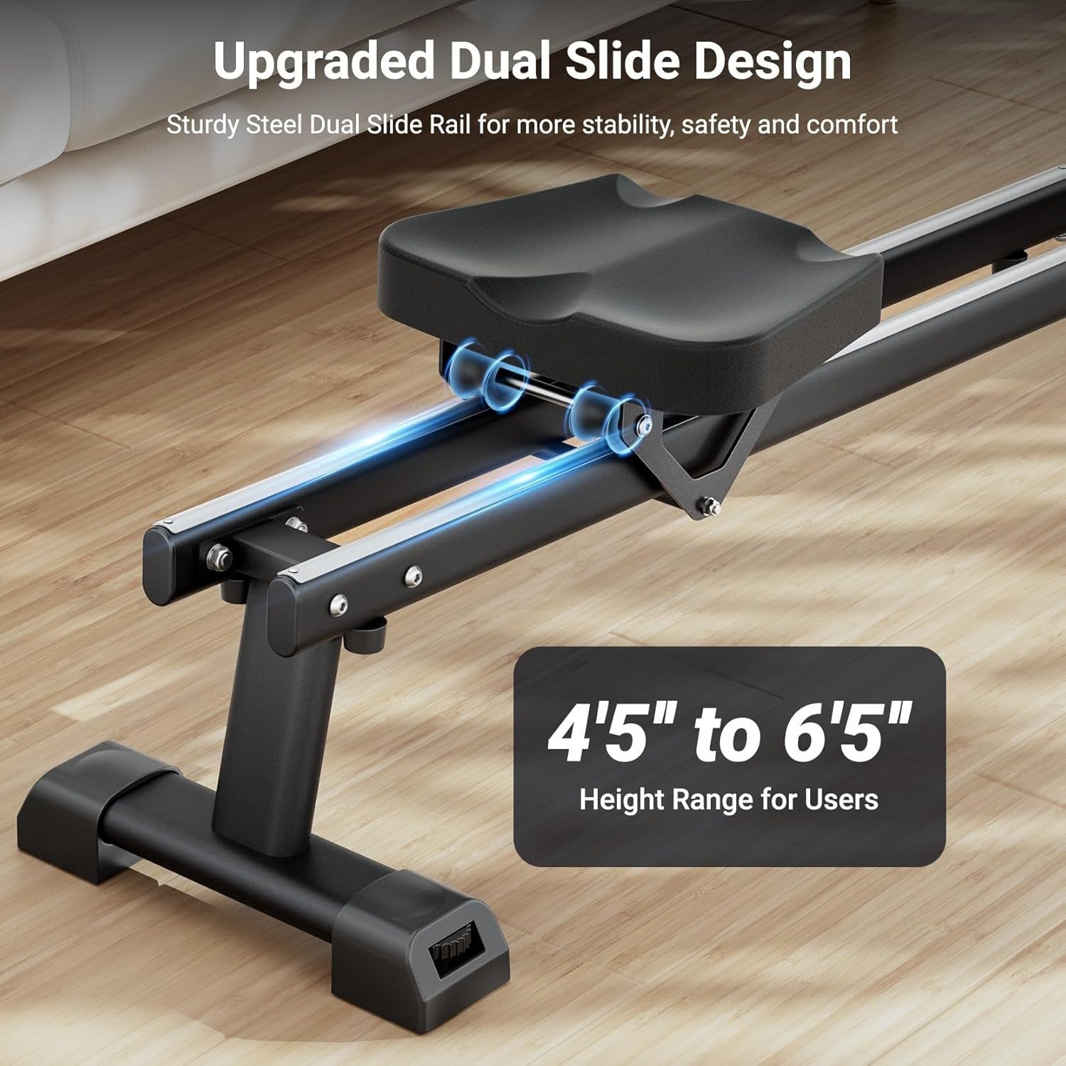 Rowing Machine 16-Level Quiet Resistance Bluetooth LCD Dual Rail 350LB