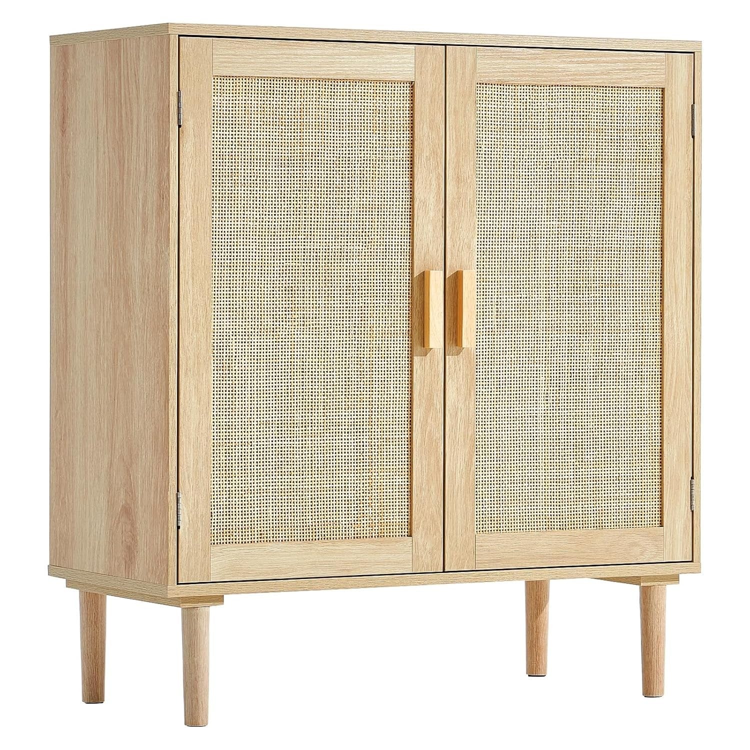 Rattan Storage Cabinet Sideboard Unit 2 Door Adjustable Shelf Boho Style