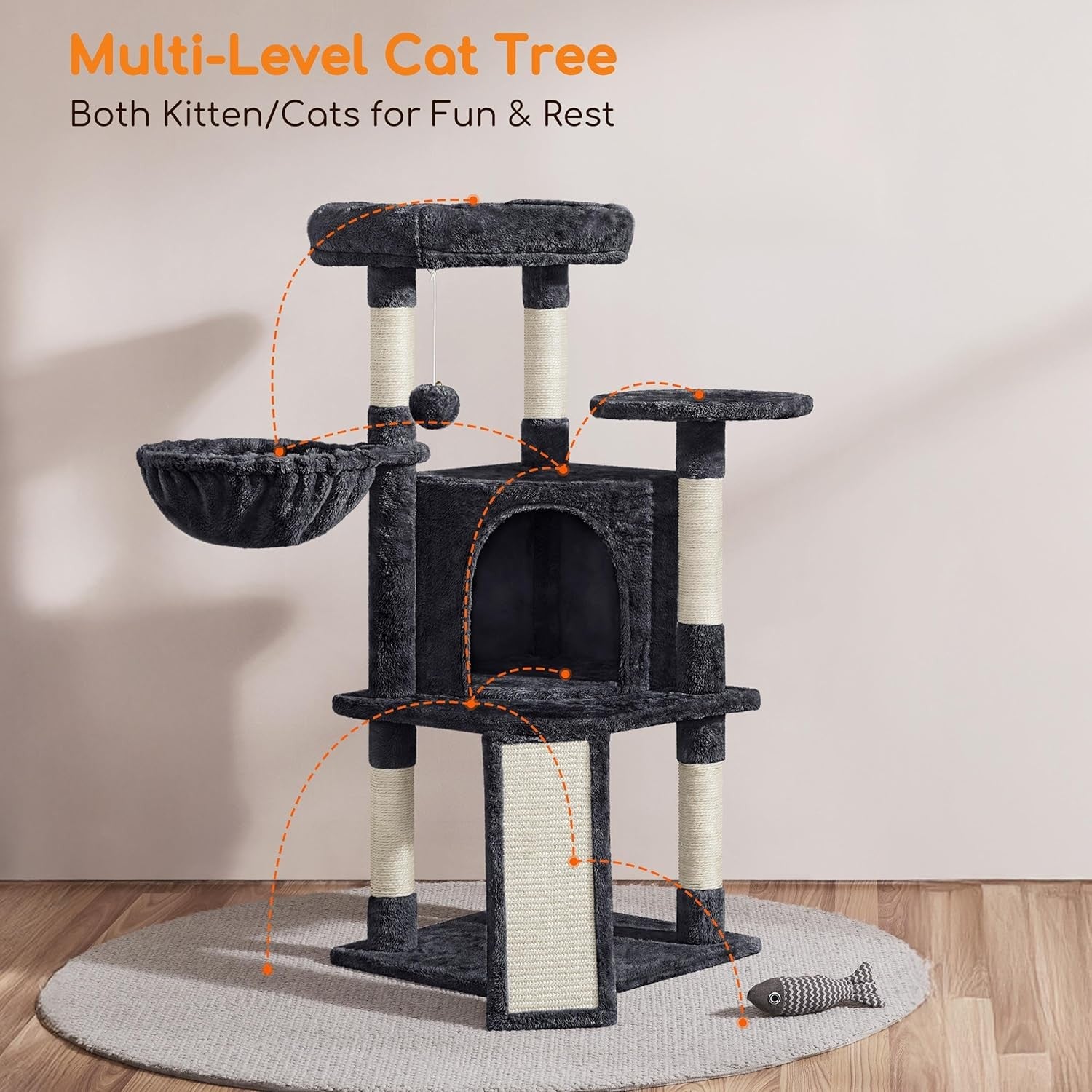 Cat Tree 107cm Climbing Tower With Scratching Posts Condo Basket Indoor Cats