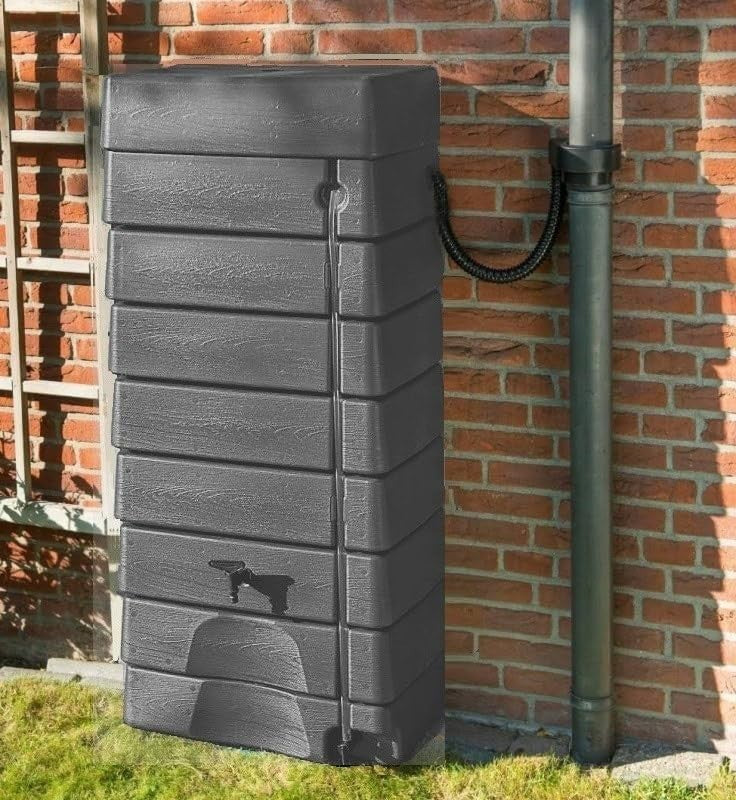 276L Grey Wall Water Tank with Rain Trap & Downpipe Connector