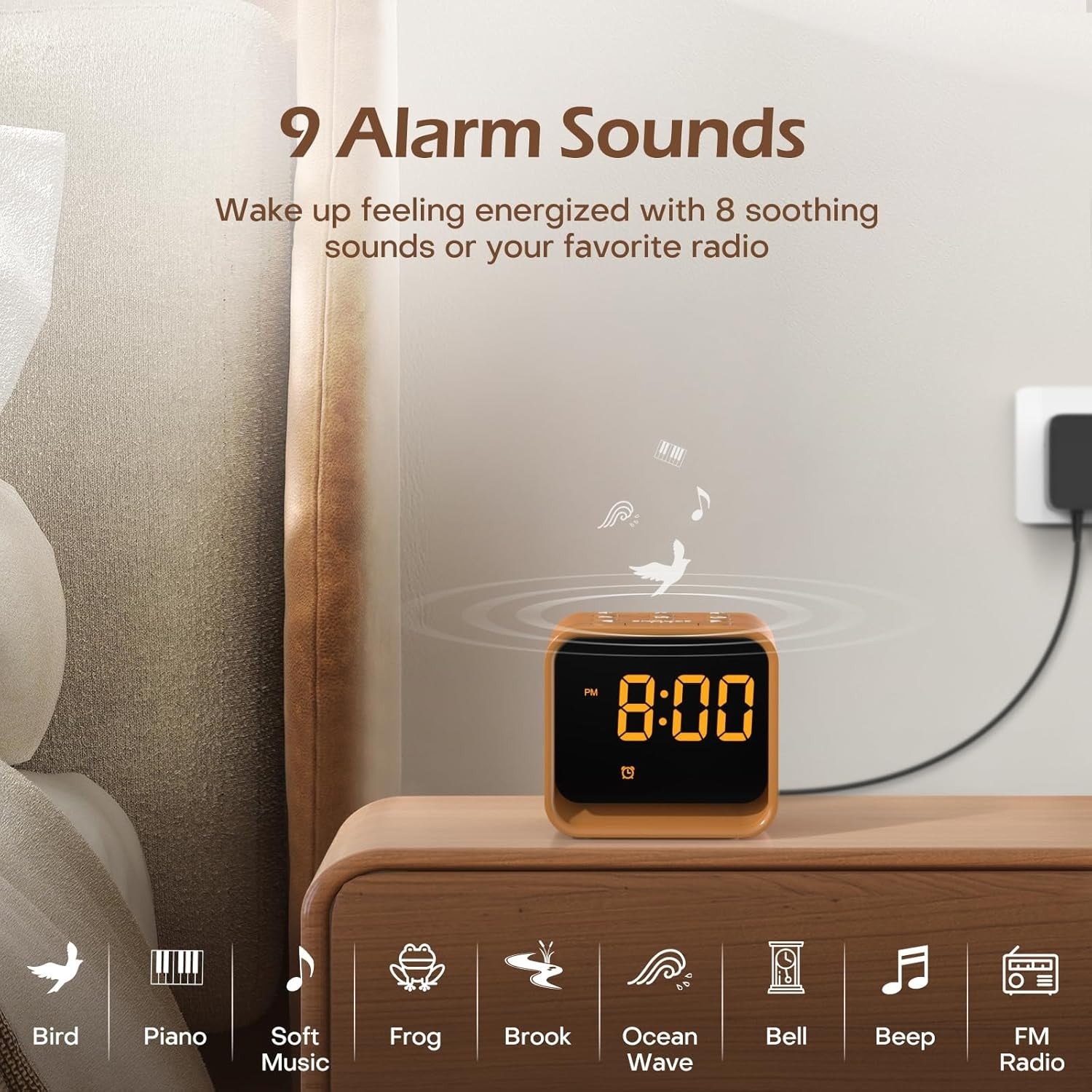 FM Radio Alarm Clock White Noise Dimmable Display Night Light Bedside