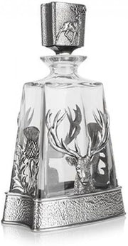 Scottish Thistle Stag Whisky Decanter 60cl Pewter Crystal Pyramid Design