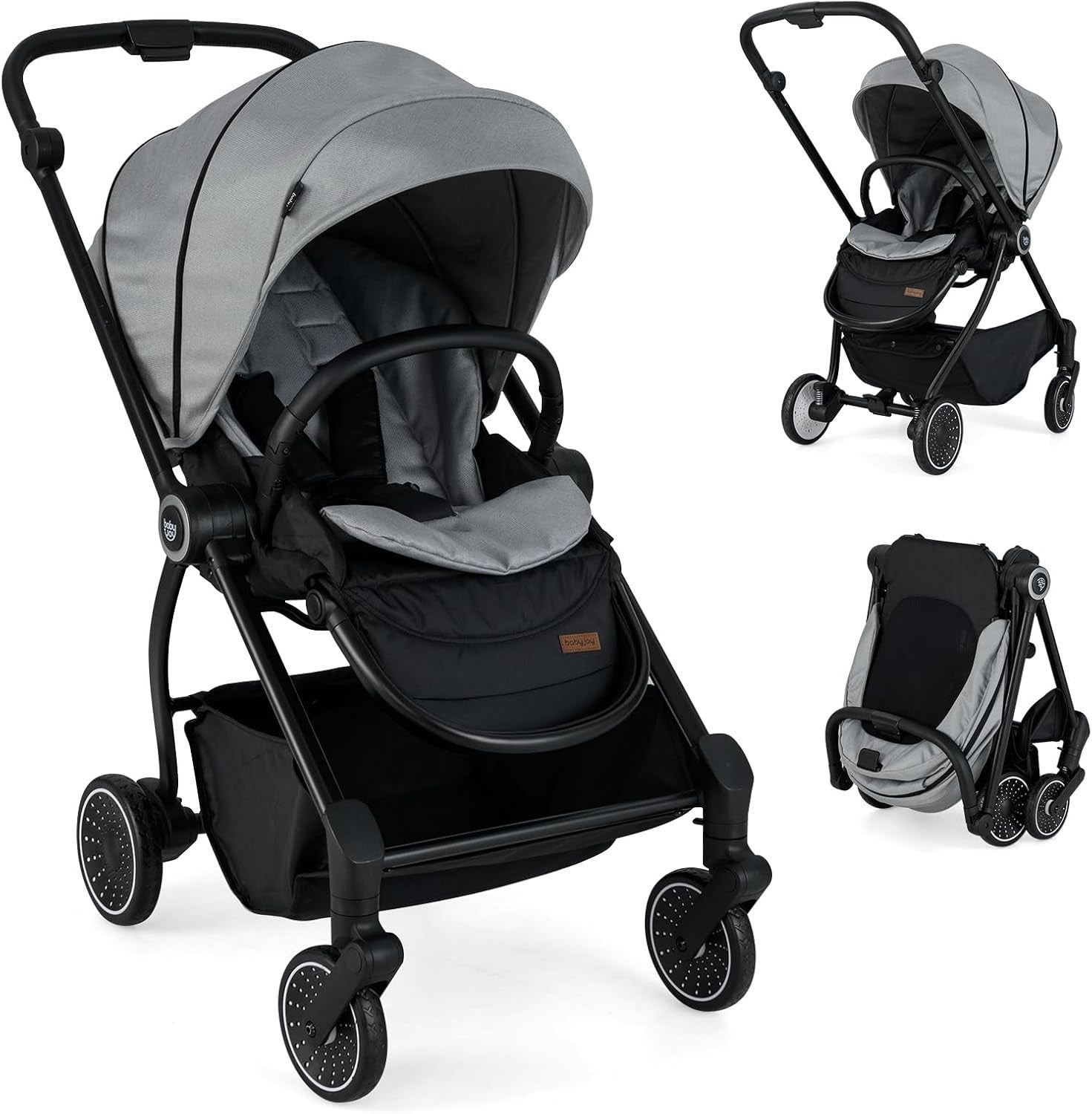 Compact Baby Pram Pushchair Reversible Seat Reclining Foldable Grey