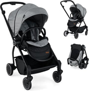 Compact Baby Pram Pushchair Reversible Seat Reclining Foldable Grey