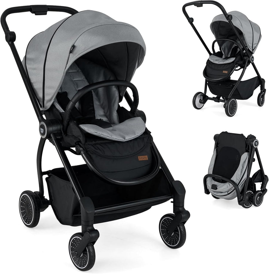 Compact Baby Pram Pushchair Reversible Seat Reclining Foldable Grey