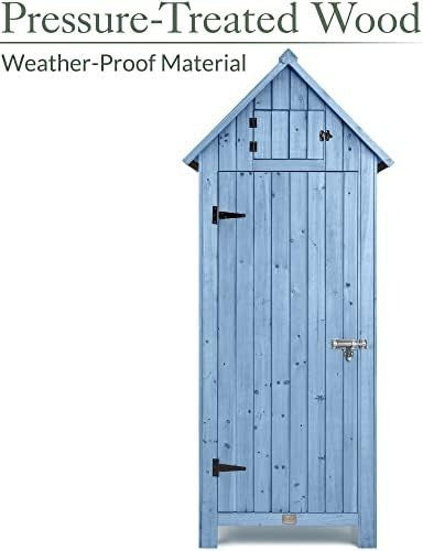 Slim Wooden Garden Shed Outdoor Storage Unit Lockable with Shelves & Roof Hatch