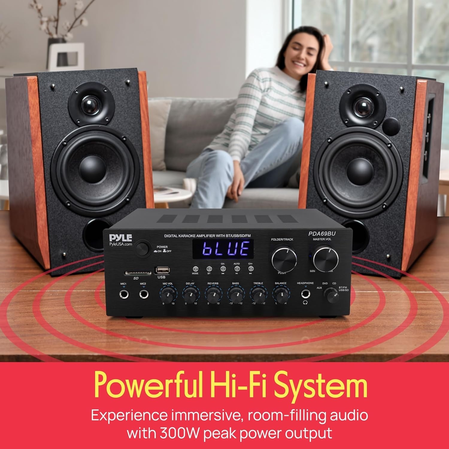 Bluetooth Stereo Amplifier 2.0 HiFi Receiver USB SD FM