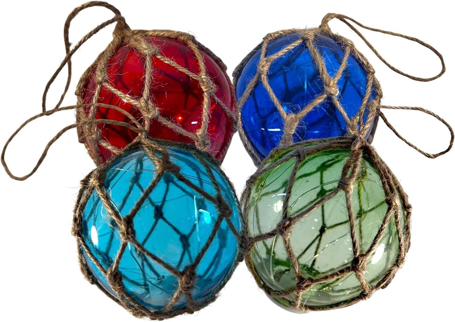 LED Glass Fishing Buoy Lights Set of 4 Nautical Hanging Ornaments Garden Decor