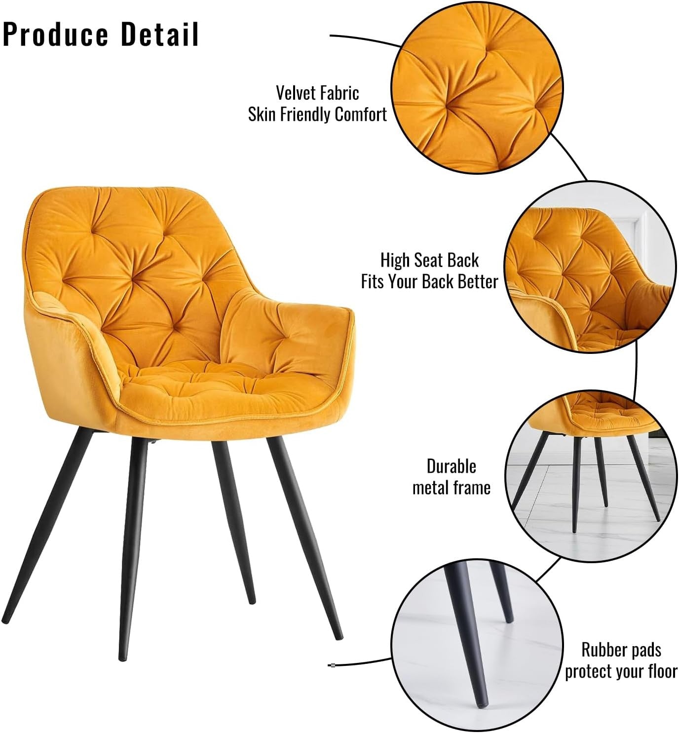 Yellow Velvet Tub Chair Dining Armchair Metal Legs