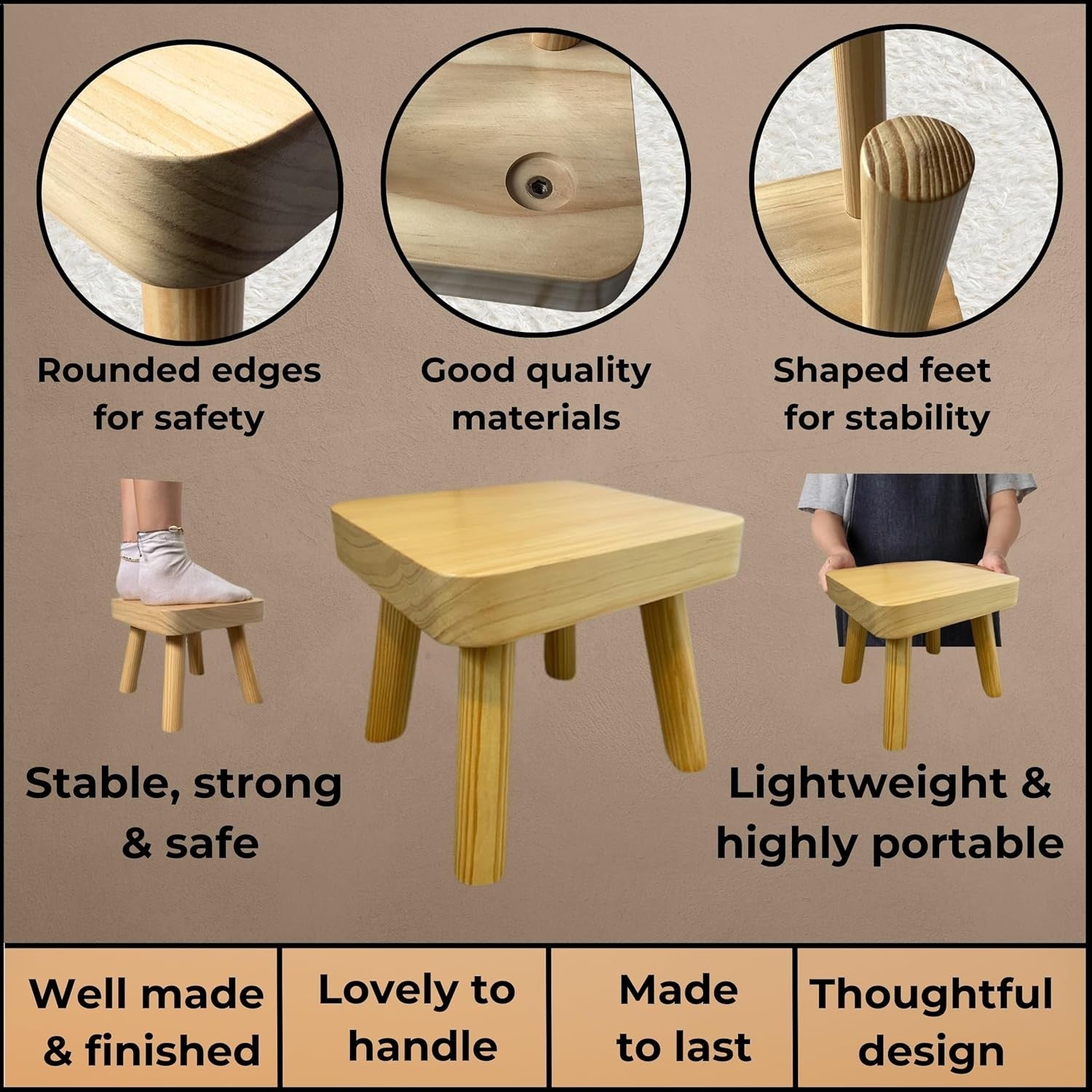 Small Wooden Plant Stand Stool Rustic Side Table Indoor Flower Pot Holder