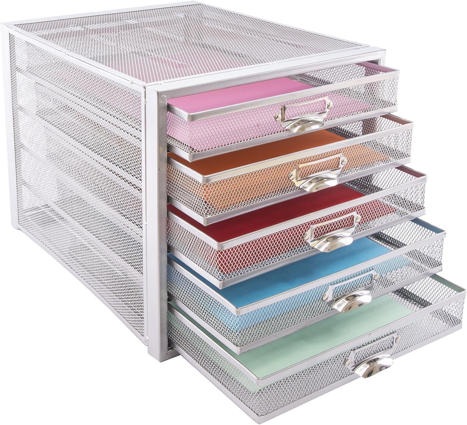 5-Tier Silver Wire Mesh Desk Organizer Tray for A4 Files & Documents
