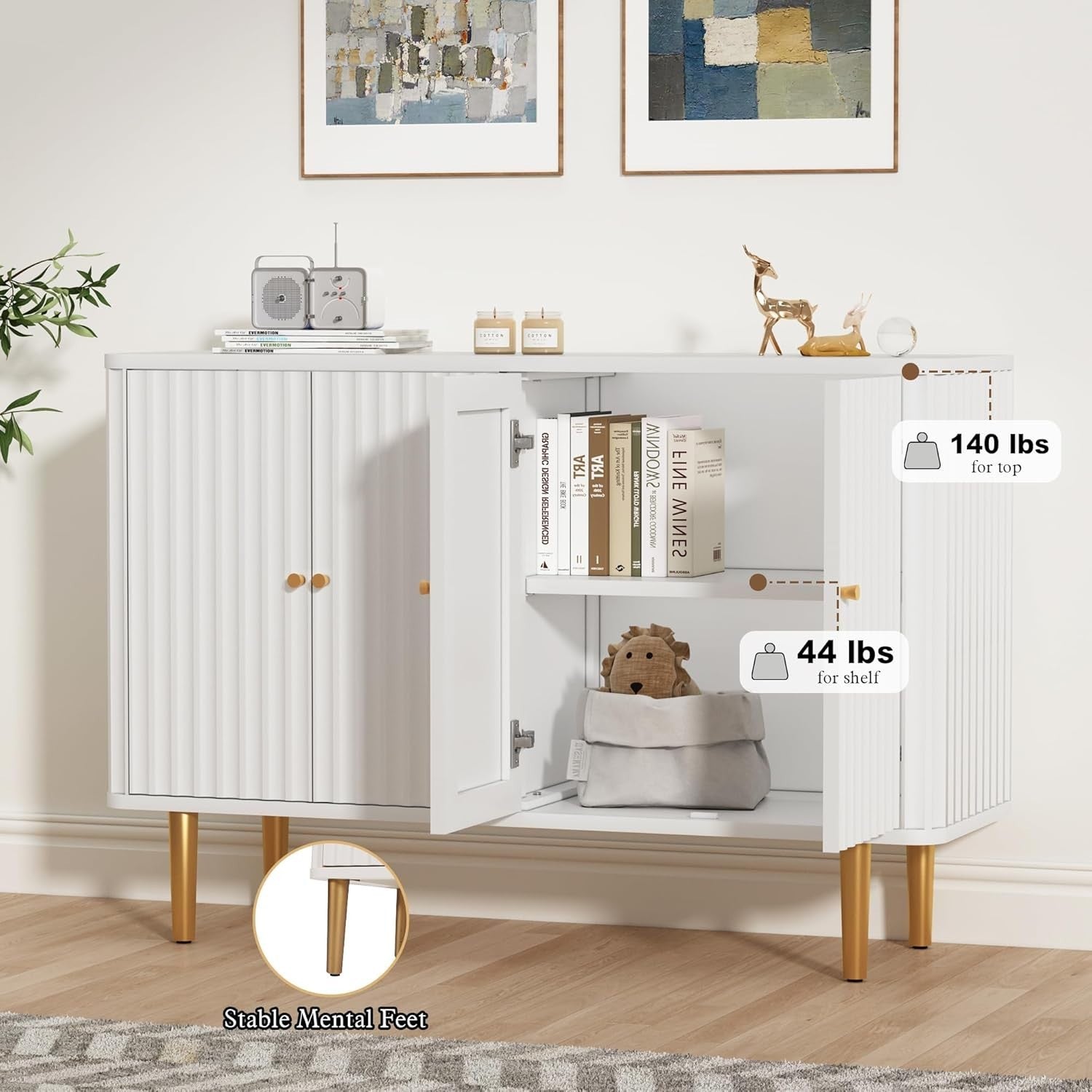 Modern 4-Door Sideboard Cabinet with Removable Shelves, Storage Buffet