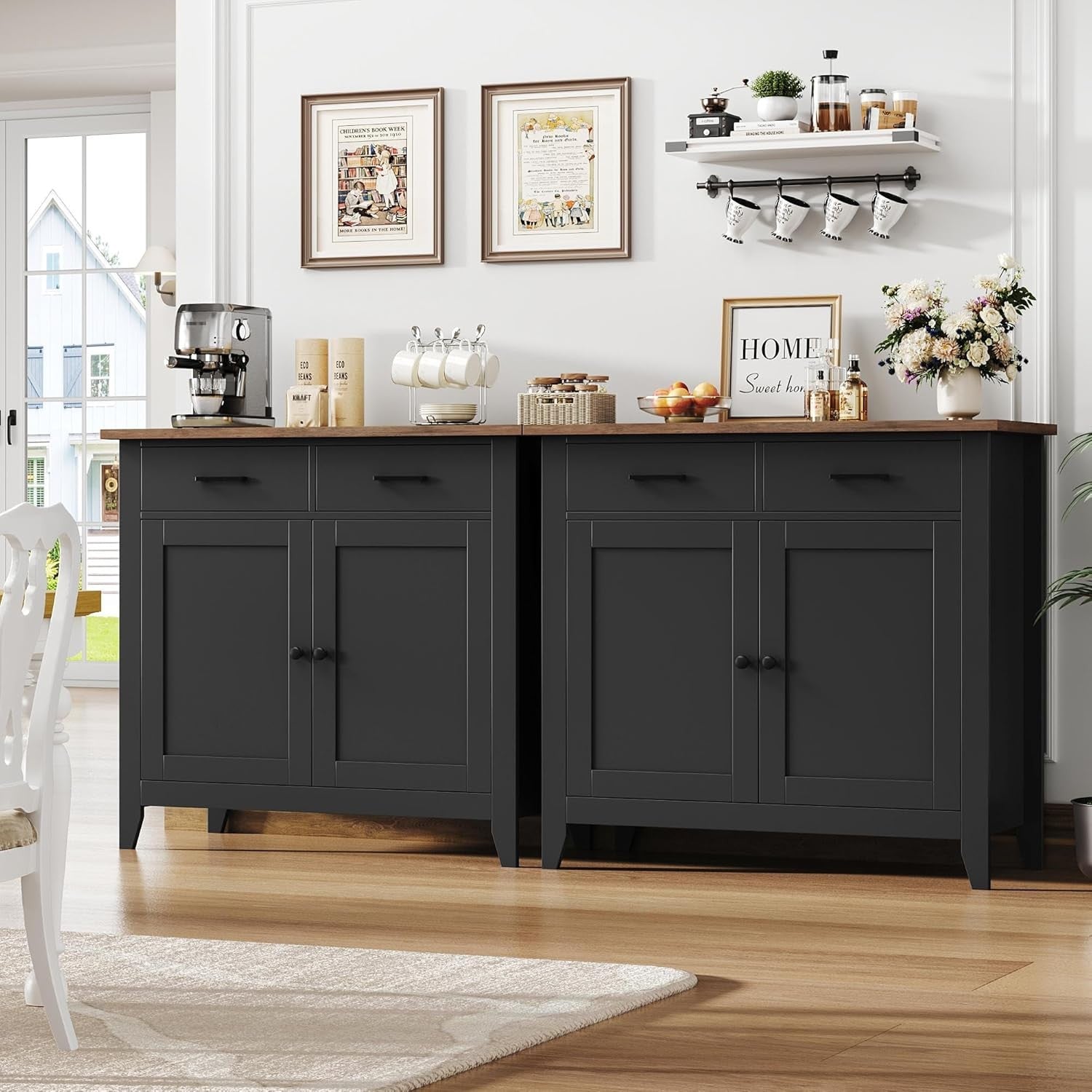 Black Sideboard Cabinet 2 Door 2 Drawer Freestanding Storage 91cm