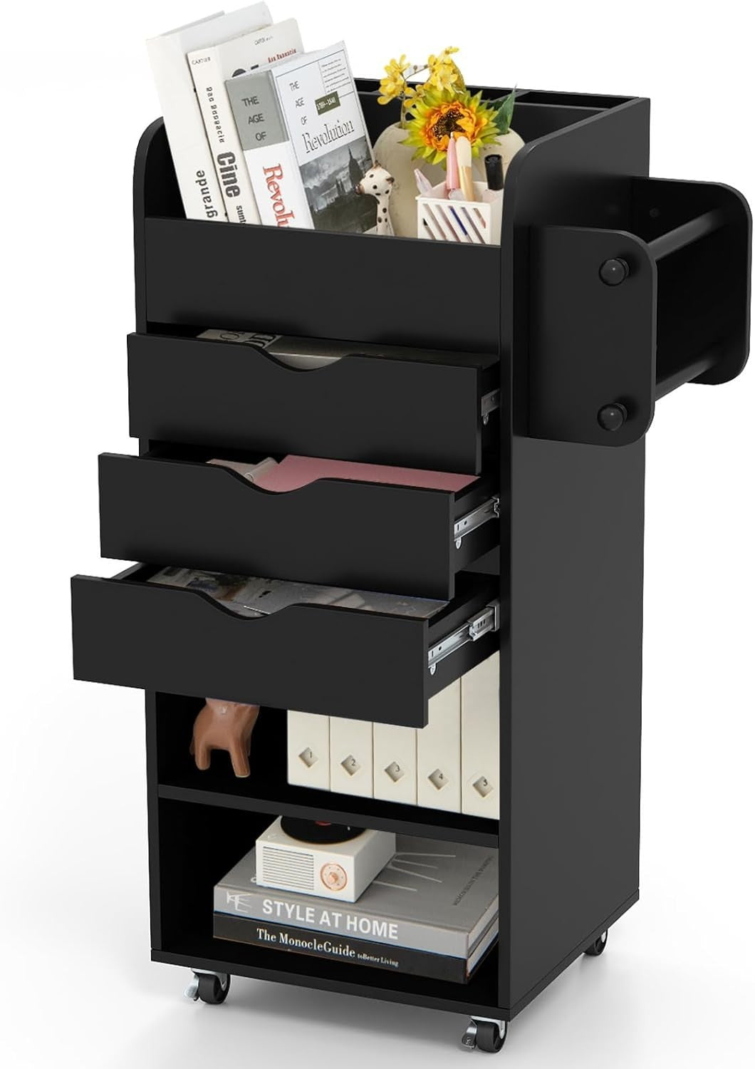 Black Mobile File Cabinet 86cm 3 Drawer Under Desk Storage