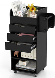 Black Mobile File Cabinet 86cm 3 Drawer Under Desk Storage