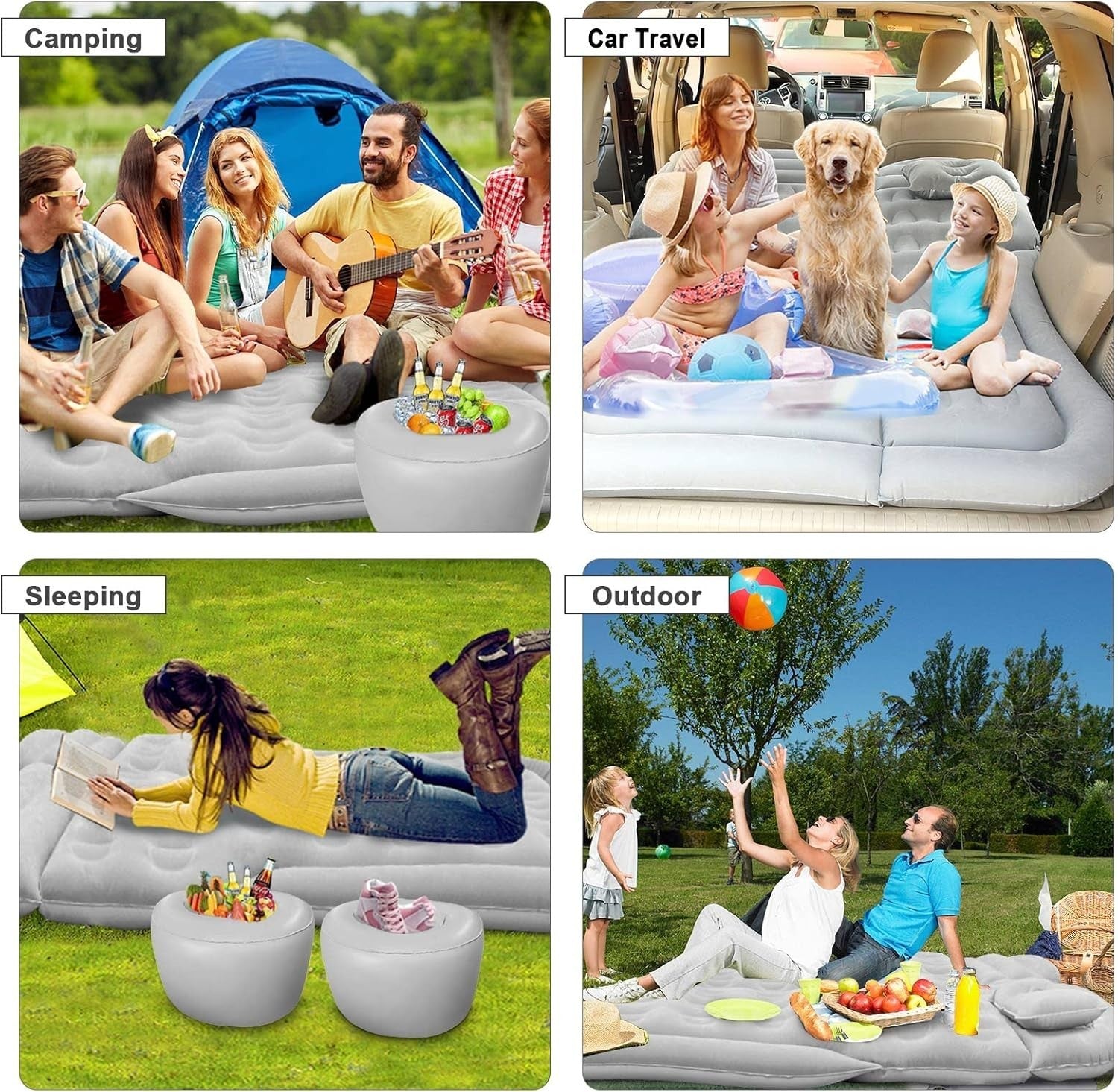 SUV Air Mattress Inflatable Car Bed w/ Pillows & Pump, Grey 175x125x12cm