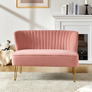 Pink Velvet 2 Seater Sofa with Gold Legs Compact Loveseat for Lounge Flat