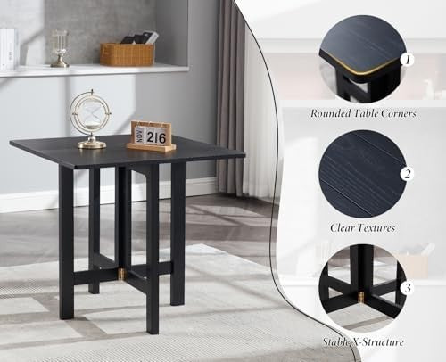 Portable Folding Wooden Square Dining Table for Small Spaces Black