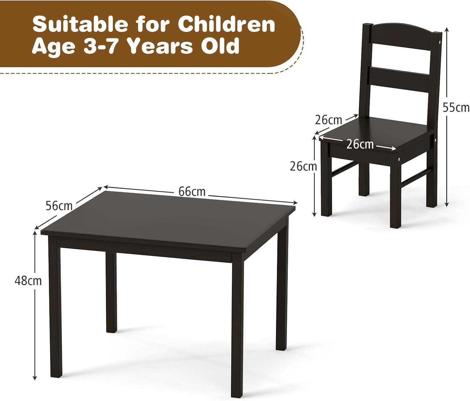 Kids Wooden Table and Chair Set, 4 Seats, Durable Activity & Study Furniture