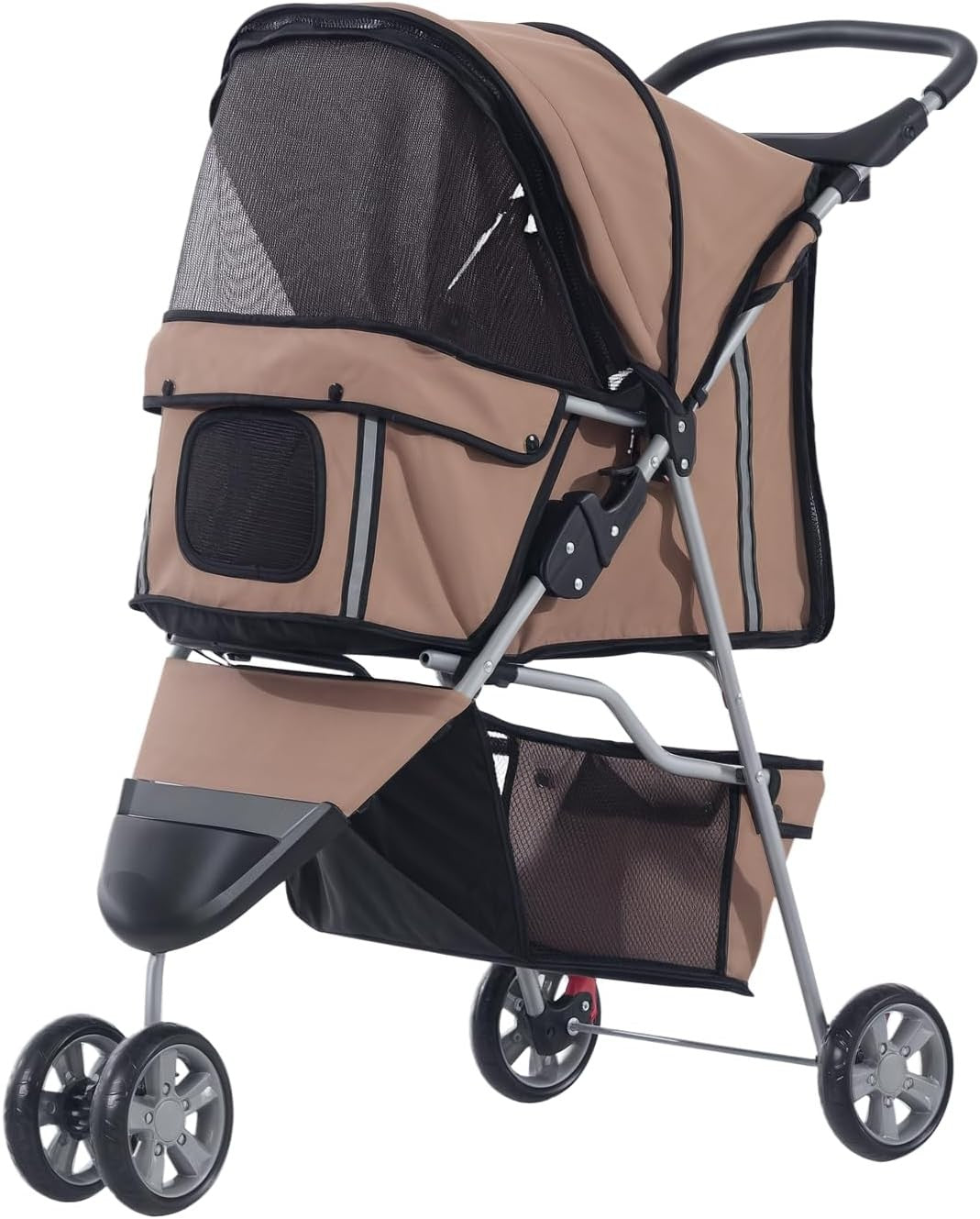3 Wheel Pet Stroller Folding Dog Cat Pram Cup Holder Storage Basket