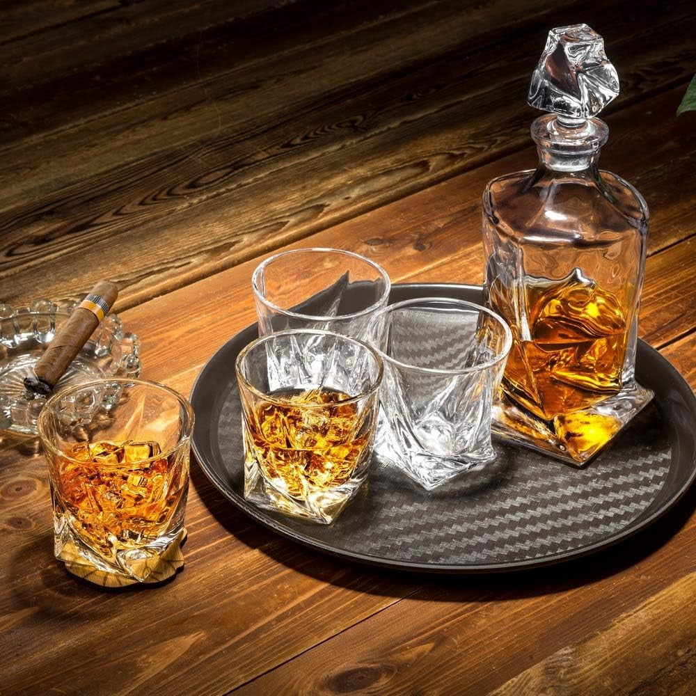 Crystal Whiskey Decanter Set 800ml with 4 Cut Glass Tumblers Gift Box
