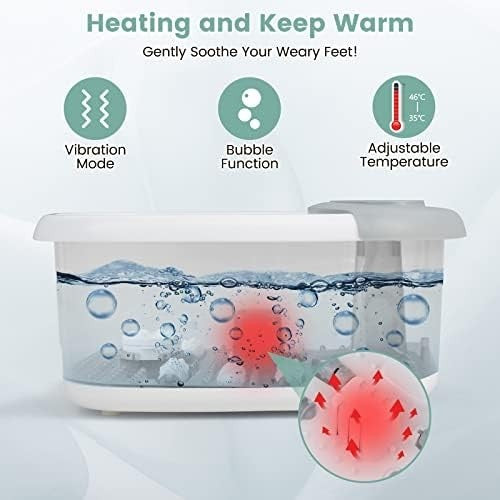 Foot Spa Massager with Heat, Bubbles & Vibration, 12 Rollers Foot Bath