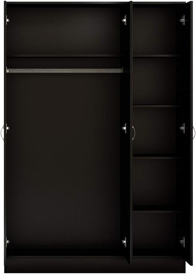 Black Gloss 3-Door Mirrored Wardrobe with Hanging Rails & Adjustable Shelves