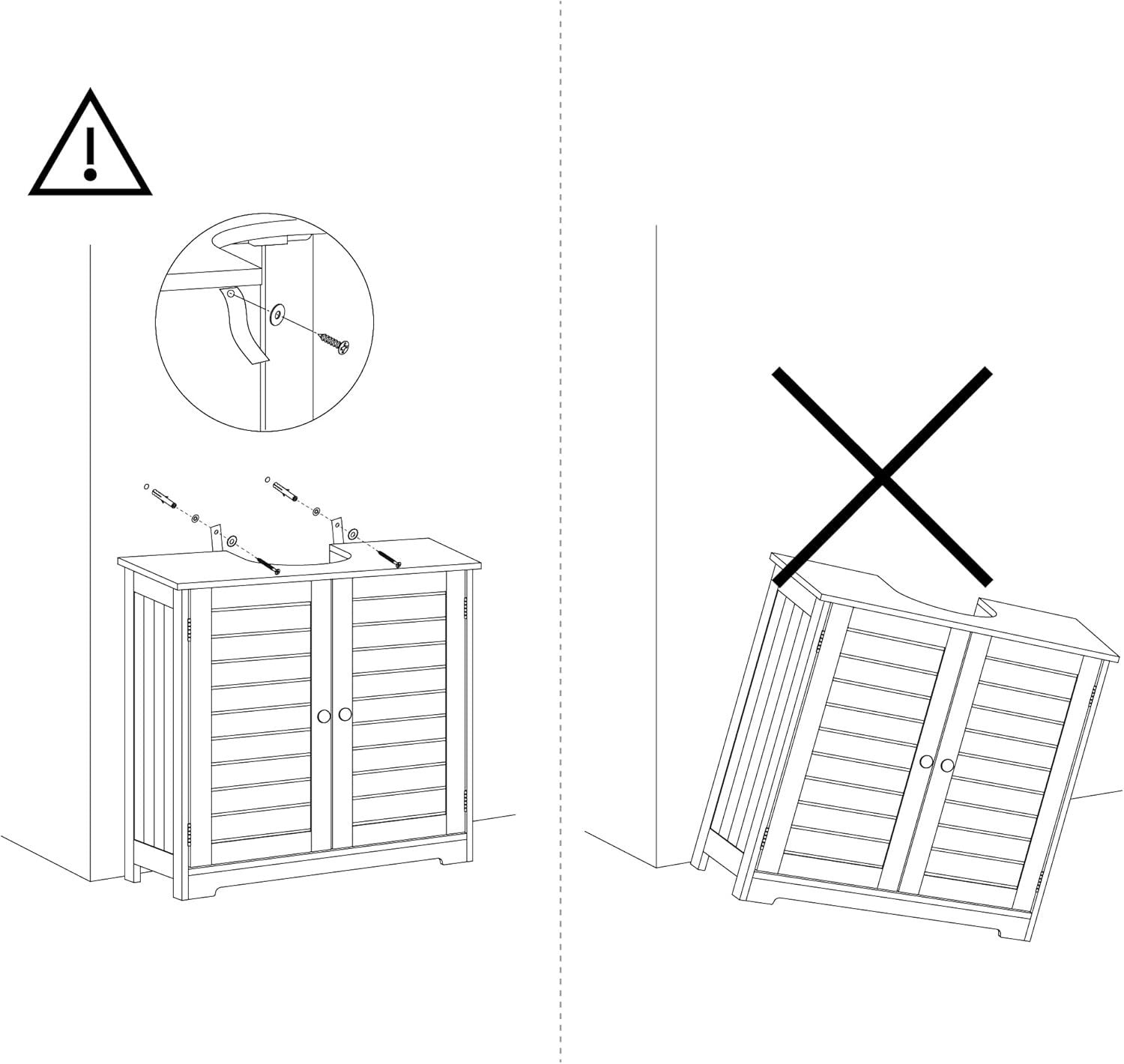 White Under Sink Bathroom Cabinet 2 Door Storage Unit Modern Slim 60x30cm