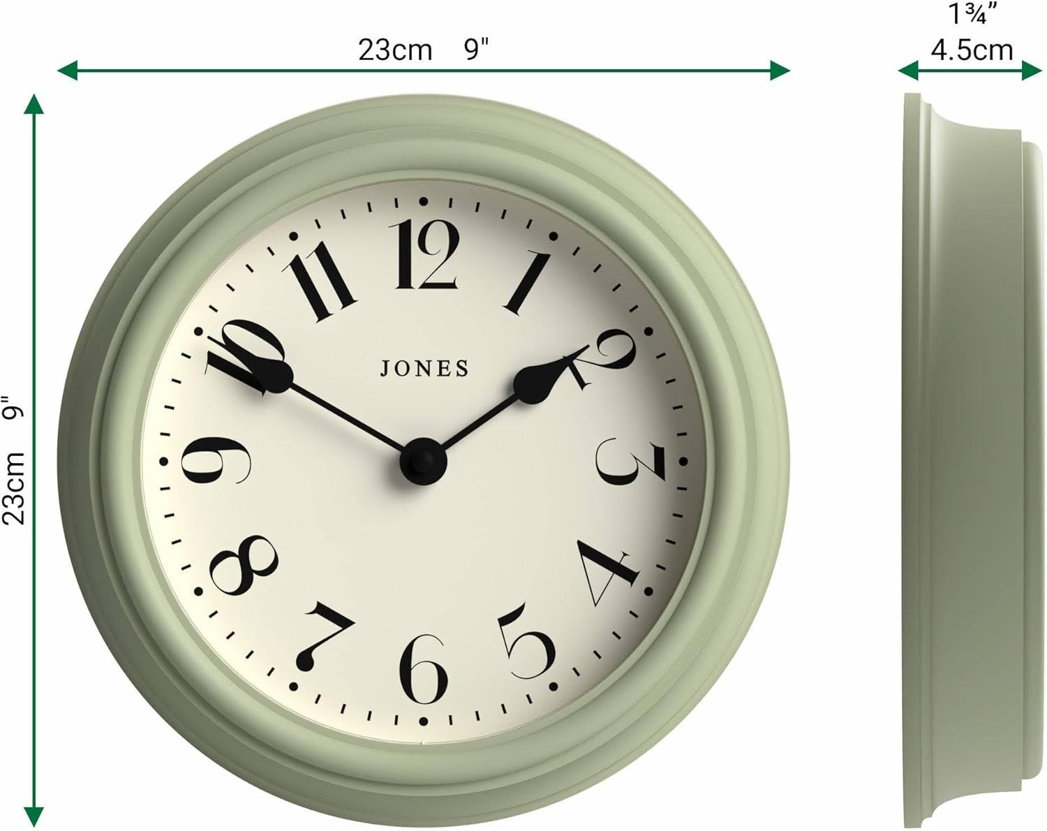 23cm Green Wall Clock Small Retro Design | Quiet Quartz Kitchen Home Office