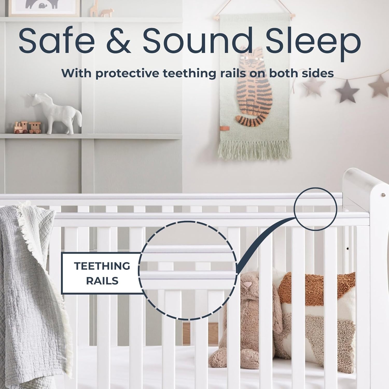 Baby Cot Bed Convertible Toddler Day Bed Adjustable Height w/o Mattress White