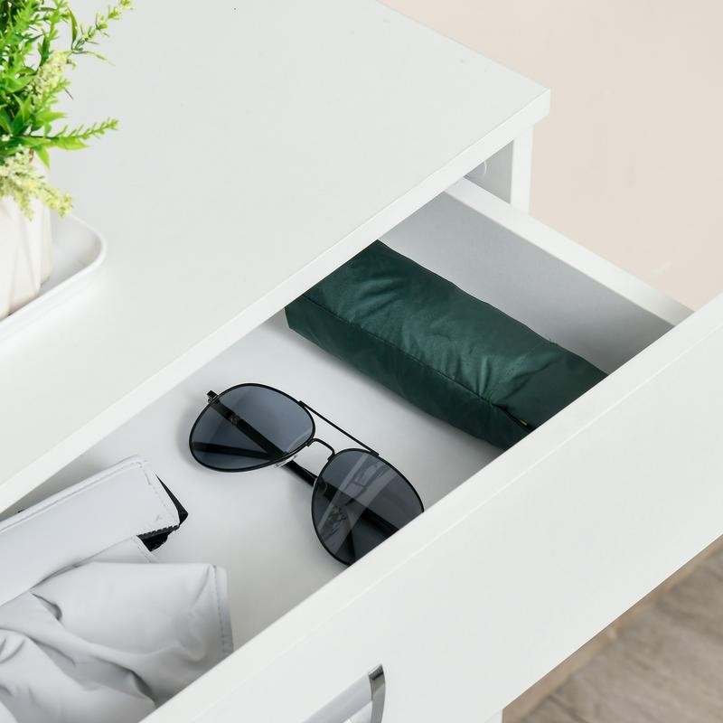White Shoe Cabinet Bench with Drawers & Flip Doors – Slim Entryway Unit