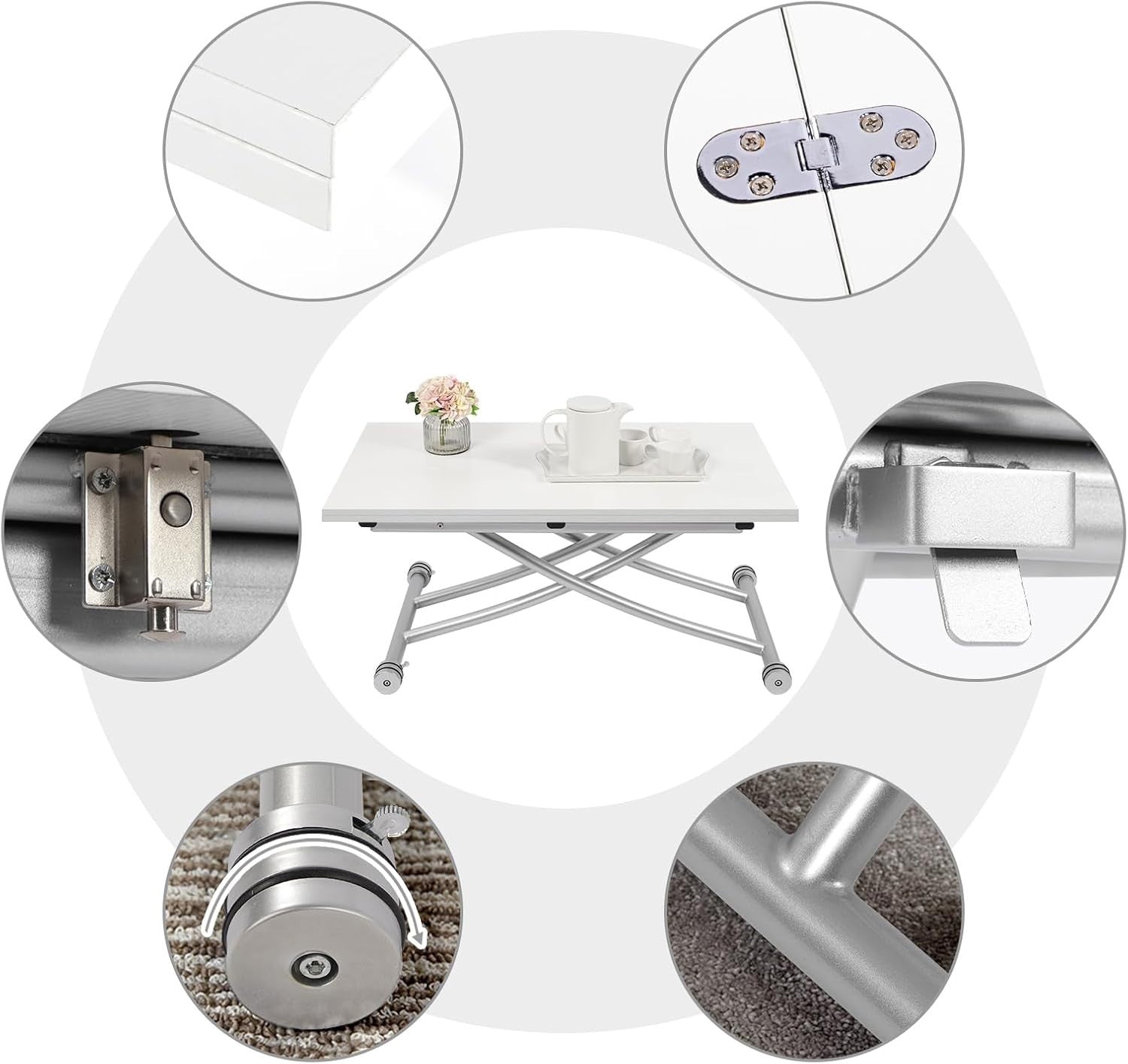 White Height Adjustable Multifunction Coffee & Dining Table, 100x57cm