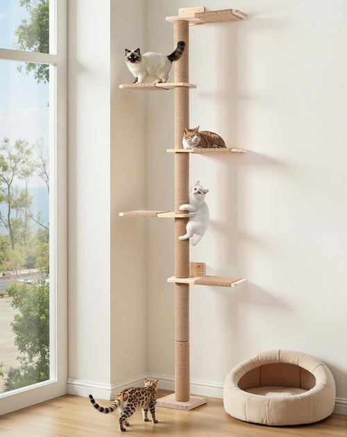 Floor to Ceiling Cat Tree 213cm Wall Mounted Scratching Post Shelves Tower