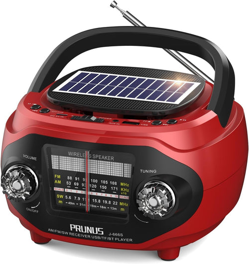 Portable Retro AM/FM/SW Radio Bluetooth 15W Speaker Rechargeable Solar