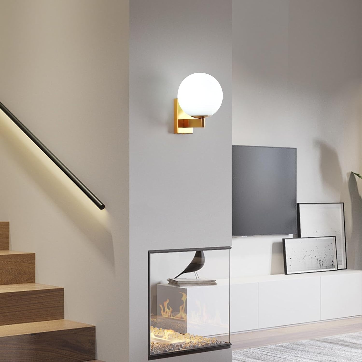 Modern Glass Globe Wall Light, Minimalist LED Sconce for Bedroom