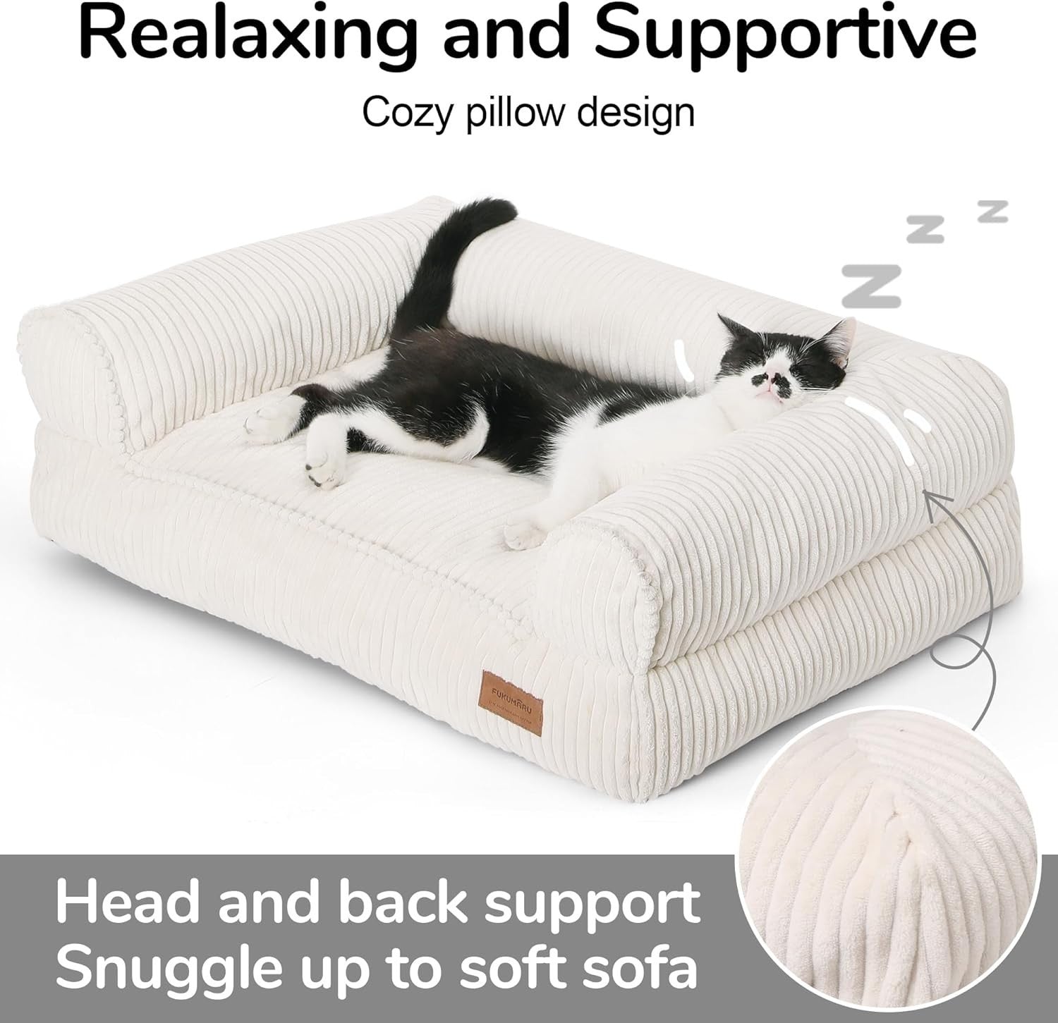 Corduroy Cat Couch Bed Washable Plush Pet Sofa Anti Slip Medium