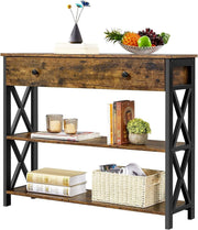 Industrial Console Table with Drawer & 2 Shelves, 100x29.5x81cm, Rustic Brown