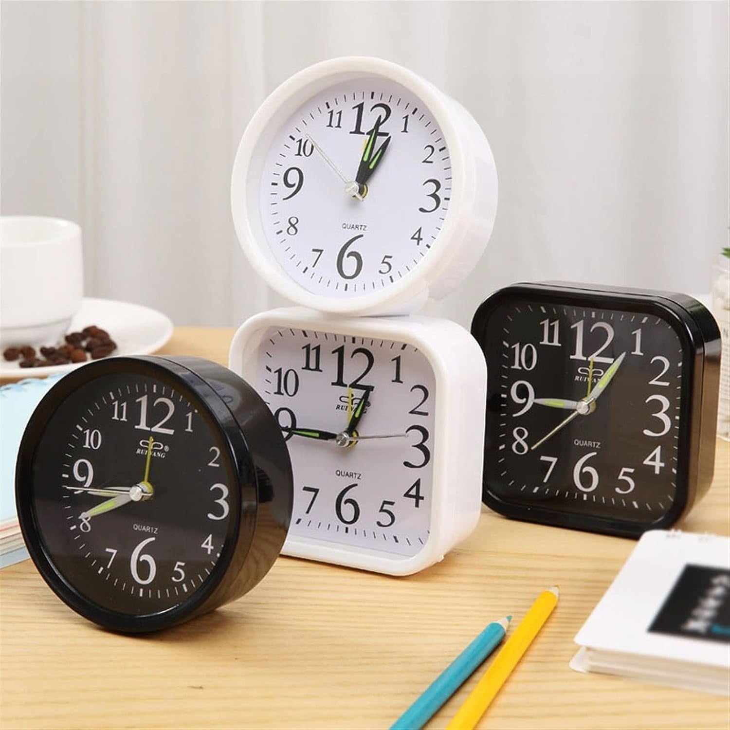 Vintage Twin Bell Alarm Clock Loud Silent Non-Ticking Black Bedside