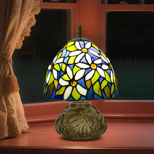Small Tiffany Stained Glass Desk Lamp 8x8x11in 3 Color Temps White Flower