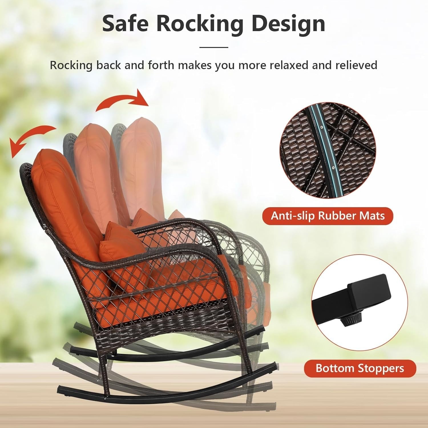 Rattan Rocking Chair Outdoor Garden Patio Seat W/Cushion & Lumbar Pillow