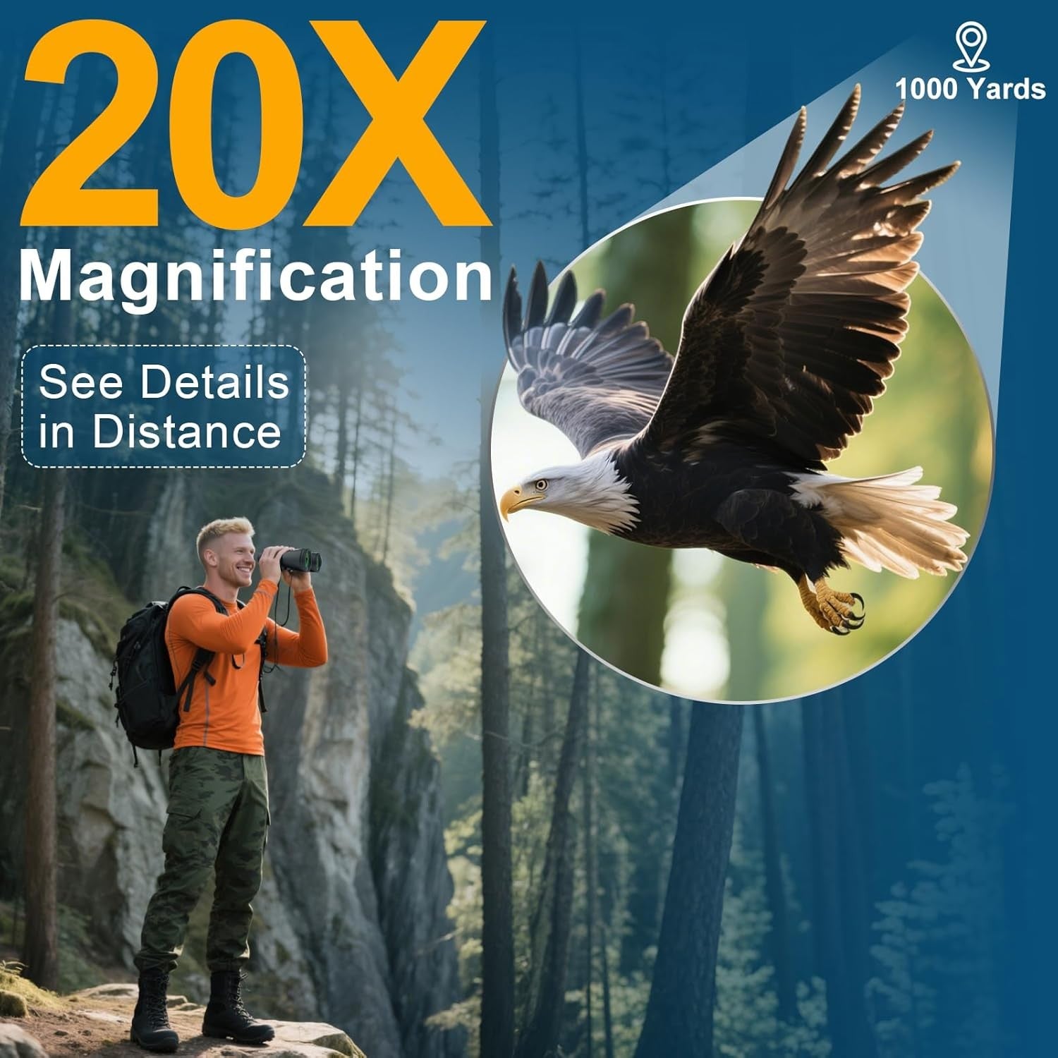 20x52 High Power HD Binoculars Wide View Low Light Vision for Bird Watching Hiki