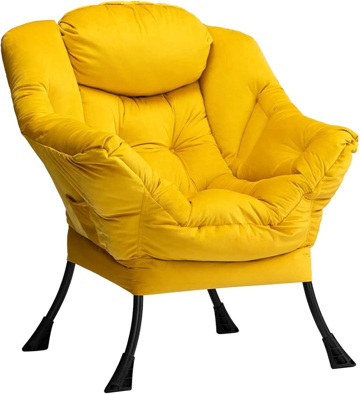 Velvet Accent Armchair with Steel Frame | Comfy Reading & Relax Chair Yellow