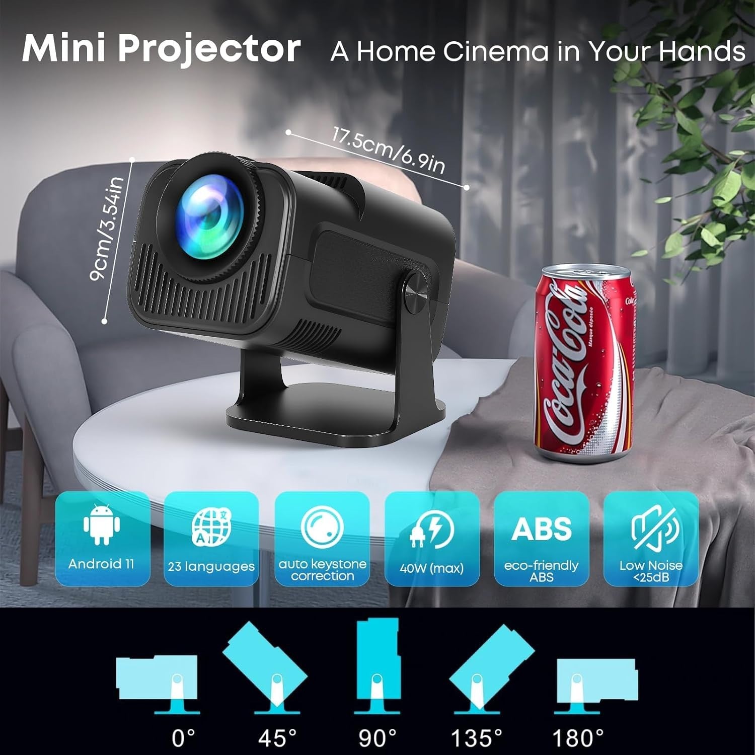 Mini Smart Projector 4K Ready WiFi 6 Bluetooth Netflix 180° Stand