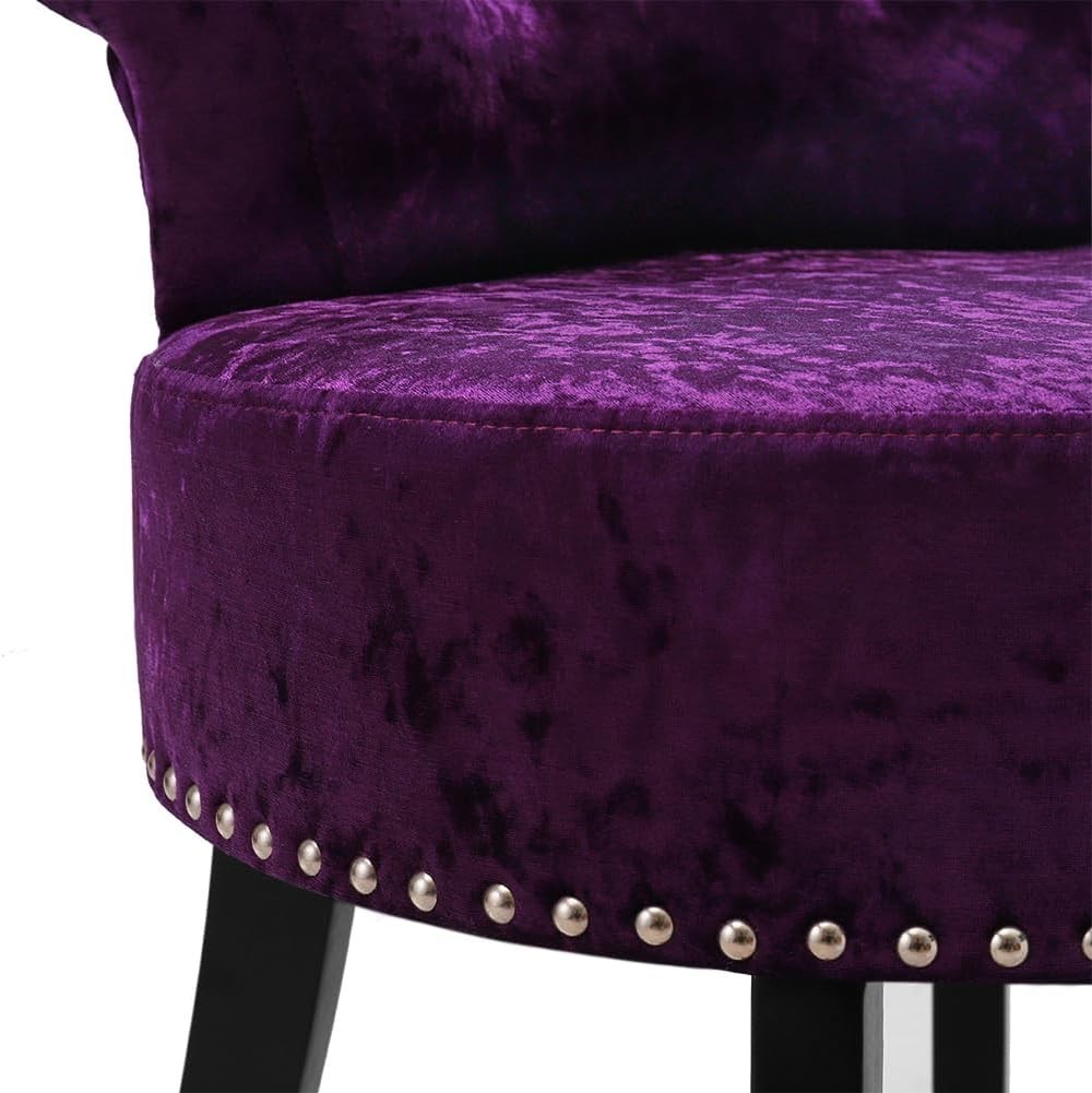 Purple Velvet High-Back Vanity Stool with Solid Wood Legs – Dressing Table Chair