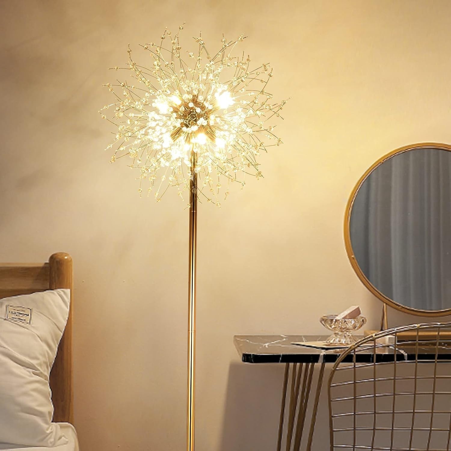 Elegant Crystal Fireworks Floor Lamp, 8-Light with Foot Switch, 175cm