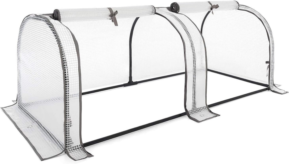 2-Section Grow Tunnel Greenhouse 1.3m with Reinforced PVC Mesh Cover & Doors