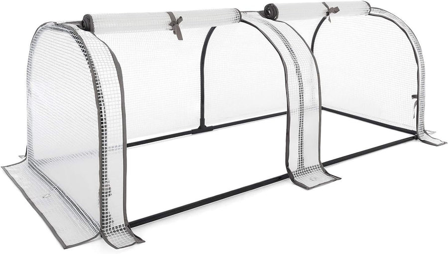 2-Section Grow Tunnel Greenhouse 1.3m with Reinforced PVC Mesh Cover & Doors